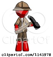 Red Explorer Ranger Man Holding Hammer Ready To Work