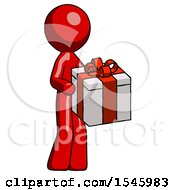 Red Design Mascot Man Giving A Present