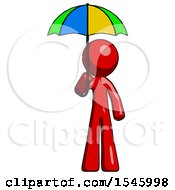 Poster, Art Print Of Red Design Mascot Man Holding Umbrella Rainbow Colored