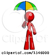 Poster, Art Print Of Red Design Mascot Woman Holding Umbrella Rainbow Colored