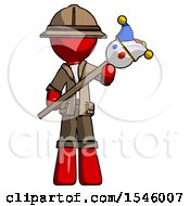 Red Explorer Ranger Man Holding Jester Diagonally