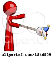 Red Design Mascot Man Holding Jesterstaff I Dub Thee Foolish Concept