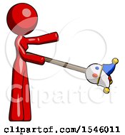 Poster, Art Print Of Red Design Mascot Woman Holding Jesterstaff - I Dub Thee Foolish Concept