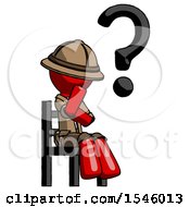 Poster, Art Print Of Red Explorer Ranger Man Question Mark Concept Sitting On Chair Thinking