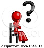 Poster, Art Print Of Red Design Mascot Woman Question Mark Concept Sitting On Chair Thinking
