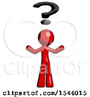 Red Design Mascot Man With Question Mark Above Head Confused