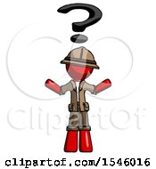 Poster, Art Print Of Red Explorer Ranger Man With Question Mark Above Head Confused