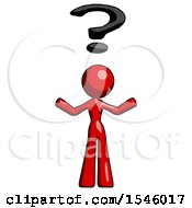 Poster, Art Print Of Red Design Mascot Woman Question Mark Above Head Confused