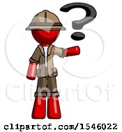 Poster, Art Print Of Red Explorer Ranger Man Holding Question Mark To Right