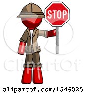 Poster, Art Print Of Red Explorer Ranger Man Holding Stop Sign
