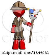 Red Explorer Ranger Man Holding Jester Staff