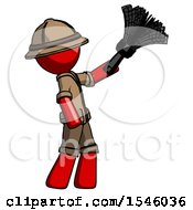 Poster, Art Print Of Red Explorer Ranger Man Dusting With Feather Duster Upwards