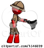 Poster, Art Print Of Red Explorer Ranger Man Dusting With Feather Duster Downwards