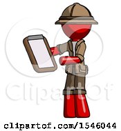 Red Explorer Ranger Man Reviewing Stuff On Clipboard