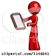 Poster, Art Print Of Red Design Mascot Woman Reviewing Stuff On Clipboard