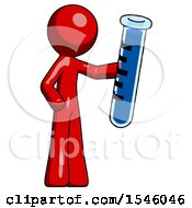 Red Design Mascot Man Holding Large Test Tube