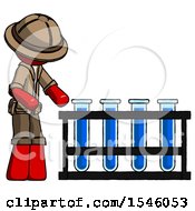 Poster, Art Print Of Red Explorer Ranger Man Using Test Tubes Or Vials On Rack