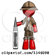 Poster, Art Print Of Red Explorer Ranger Man Standing With Large Thermometer