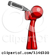 Poster, Art Print Of Red Design Mascot Man Thermometer In Mouth