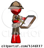 Poster, Art Print Of Red Explorer Ranger Man Using Clipboard And Pencil