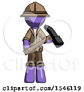 Poster, Art Print Of Purple Explorer Ranger Man Holding Hammer Ready To Work