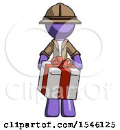Purple Explorer Ranger Man Gifting Present With Large Bow Front View