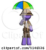Poster, Art Print Of Purple Explorer Ranger Man Holding Umbrella Rainbow Colored