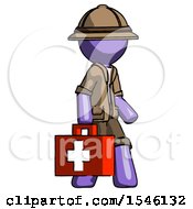 Poster, Art Print Of Purple Explorer Ranger Man Walking With Medical Aid Briefcase To Right