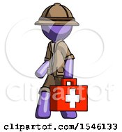 Poster, Art Print Of Purple Explorer Ranger Man Walking With Medical Aid Briefcase To Left