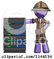 Poster, Art Print Of Purple Explorer Ranger Man With Server Rack Leaning Confidently Against It