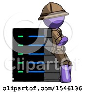 Poster, Art Print Of Purple Explorer Ranger Man Resting Against Server Rack Viewed At Angle