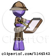 Poster, Art Print Of Purple Explorer Ranger Man Using Clipboard And Pencil