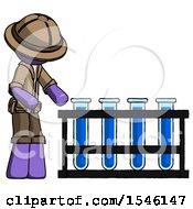 Poster, Art Print Of Purple Explorer Ranger Man Using Test Tubes Or Vials On Rack