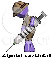 Poster, Art Print Of Purple Explorer Ranger Man Using Syringe Giving Injection