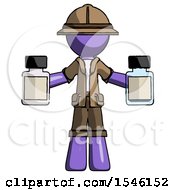Purple Explorer Ranger Man Holding Two Medicine Bottles