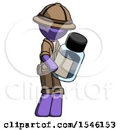 Purple Explorer Ranger Man Holding Glass Medicine Bottle