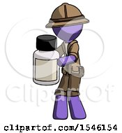 Poster, Art Print Of Purple Explorer Ranger Man Holding White Medicine Bottle