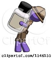 Poster, Art Print Of Purple Explorer Ranger Man Holding Large White Medicine Bottle
