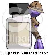 Purple Explorer Ranger Man Leaning Against Large Medicine Bottle