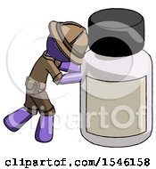 Poster, Art Print Of Purple Explorer Ranger Man Pushing Large Medicine Bottle