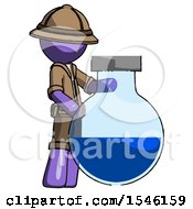 Purple Explorer Ranger Man Standing Beside Large Round Flask Or Beaker