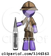 Poster, Art Print Of Purple Explorer Ranger Man Standing With Large Thermometer