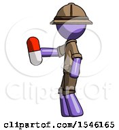 Poster, Art Print Of Purple Explorer Ranger Man Holding Red Pill Walking To Left
