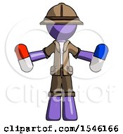 Poster, Art Print Of Purple Explorer Ranger Man Holding A Red Pill And Blue Pill