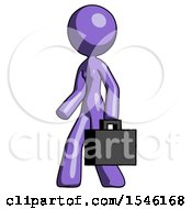 Purple Design Mascot Woman Man Walking With Briefcase To The Left