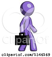 Purple Design Mascot Man Walking With Briefcase To The Right