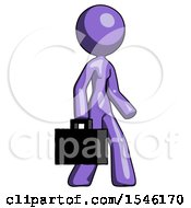 Purple Design Mascot Woman Walking With Briefcase To The Right