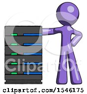 Poster, Art Print Of Purple Design Mascot Man With Server Rack Leaning Confidently Against It