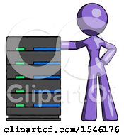 Poster, Art Print Of Purple Design Mascot Woman With Server Rack Leaning Confidently Against It