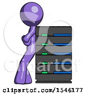 Poster, Art Print Of Purple Design Mascot Man Resting Against Server Rack